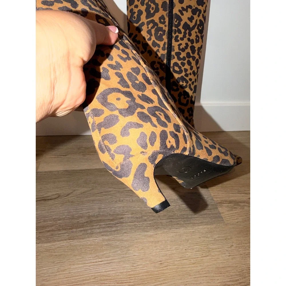 Women knee high boots size 7 cheetah kitten heels